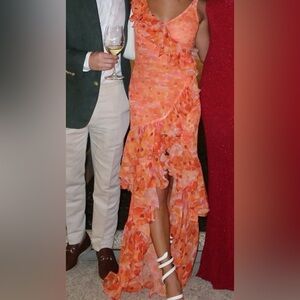 PatBO One Shoulder Orange Floral Dress